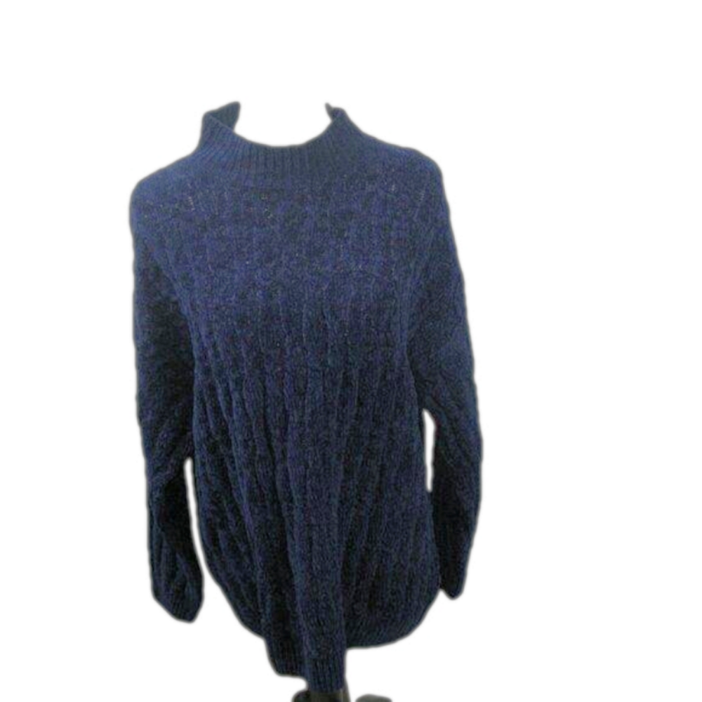 Cousin Johnny Navy Blue Chenille Mock Neck Sweater Size Medium